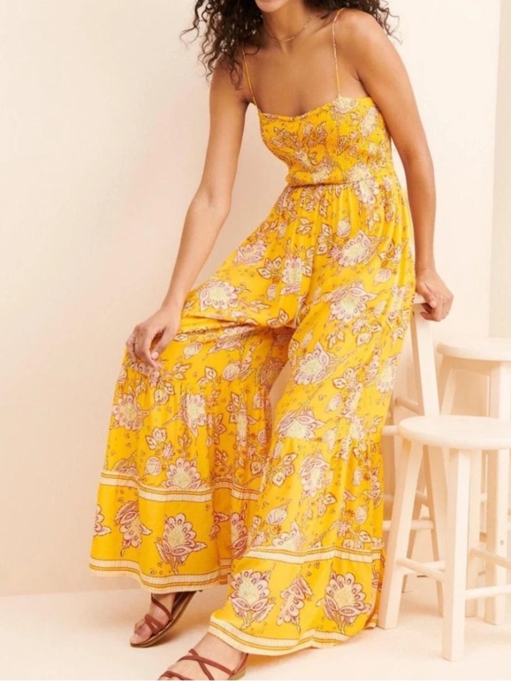 Free People Little of your love Yellow Floral Wide-Leg Jumpsuit
